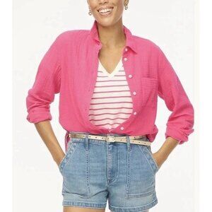 J. Crew Double Gauze Button Up Shirt Sweet Fuchsia Pink Size XL Collar Cotton